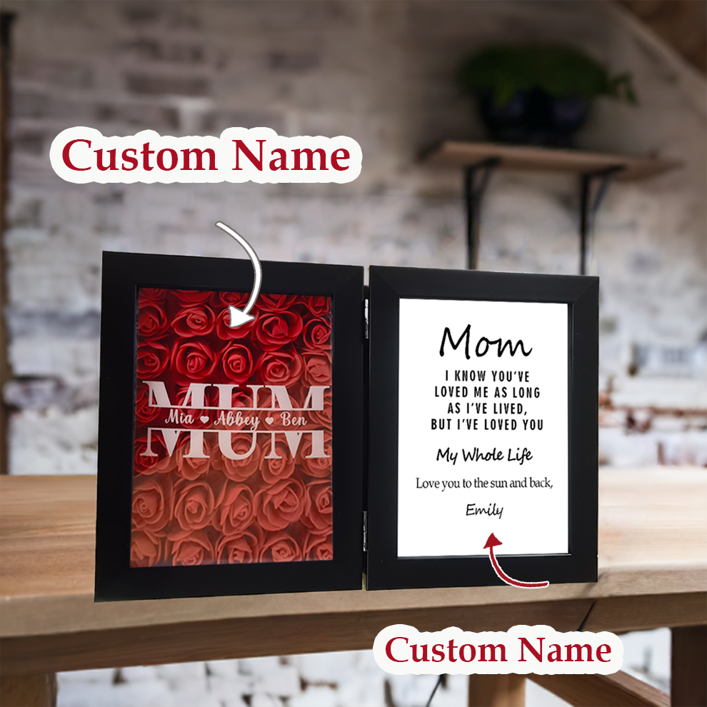 Custom Kids Names Heart Flower Shadow Box Personalised Flower Frame Mothers Day Gifts