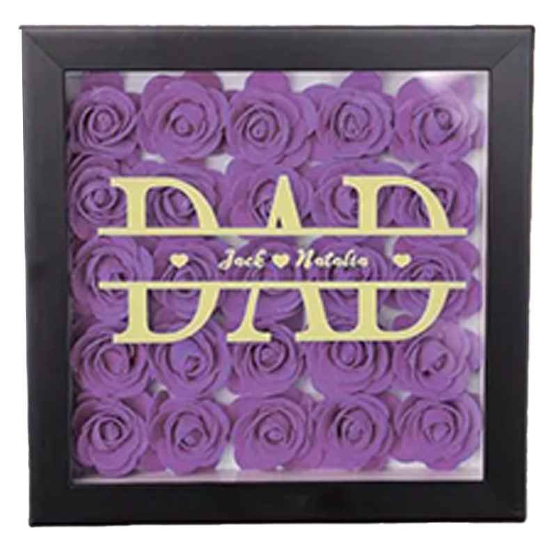 Personalised Flower Shadow Box Custom 1-5 Names Rose Frame Fathers Day