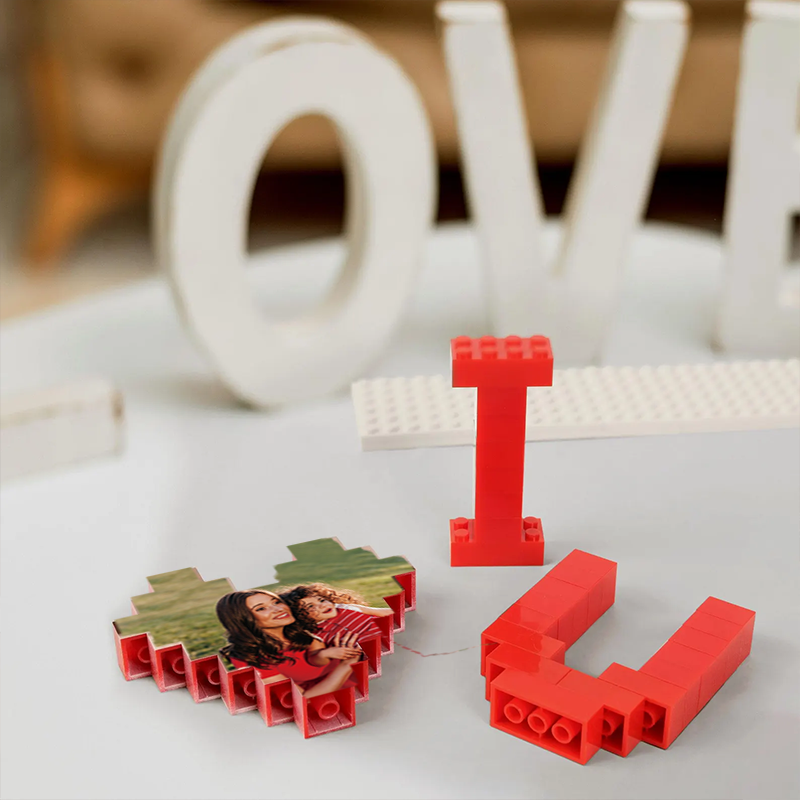 Custom Building Brick Puzzle Personalised Building Block Mom Heart Photo Block Gifts for Mom