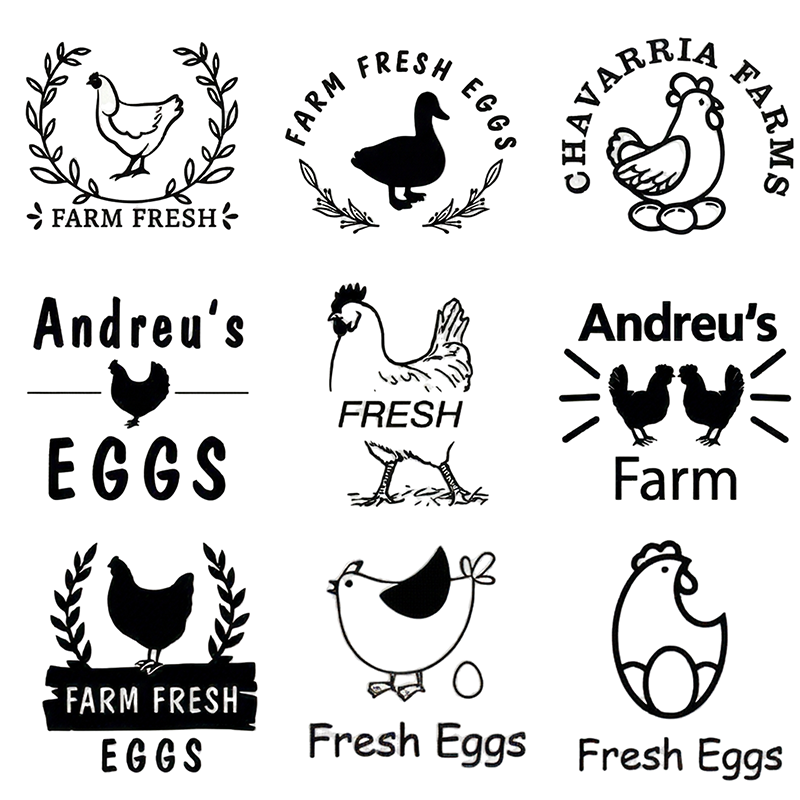 Personalised Egg Stamp Custom Multiple Sizes Chicken Silhouette Hens Egg Safe Label Text with Food-Grade Ink Gifts for Chicken Lovers and Owners