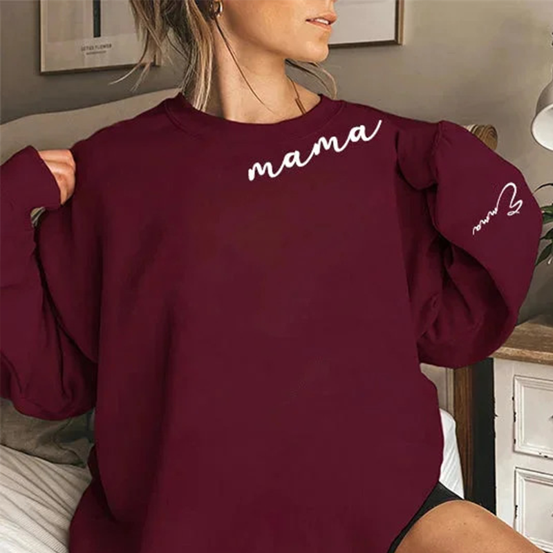 Custom Mama Embroidered Sweatshirt with Kids Names on Sleeve Personalised Mum Embroidery Hoodie