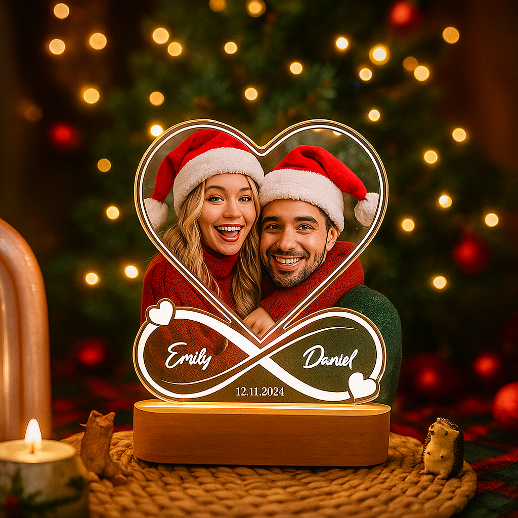 Personalised Heart Photo Lamp Infinity Love Night Light with Names Christmas Gift for Couples