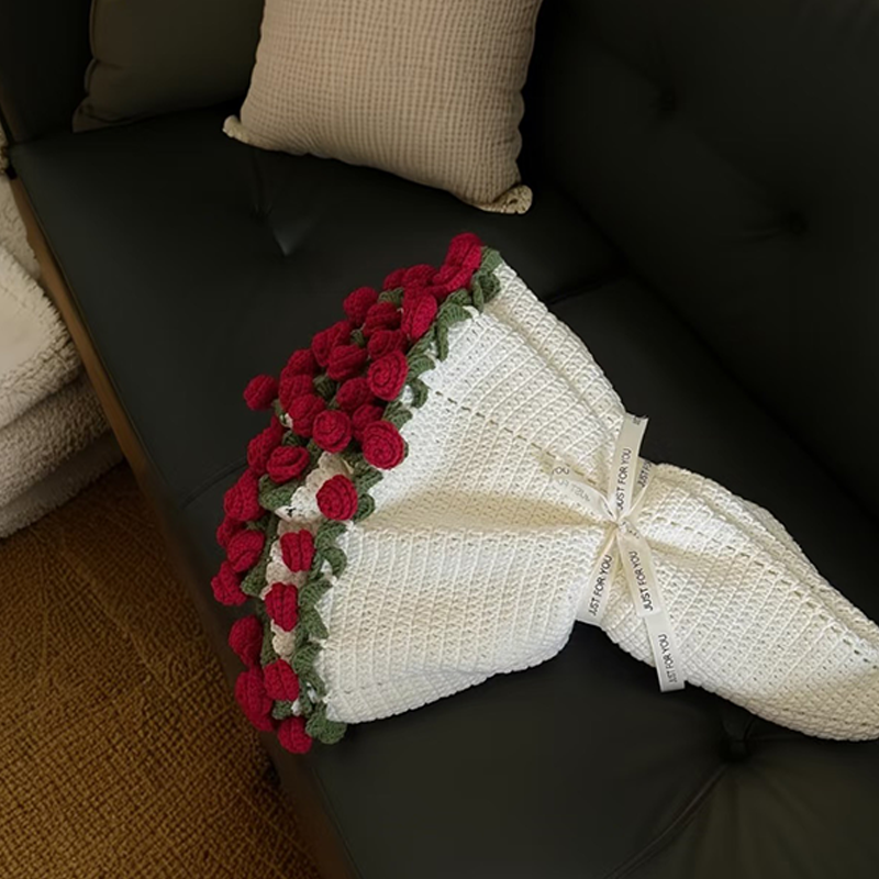 FINISHED Handmade Crochet Flower Throw Blanket Bouquet Rose Bouquet Knitted Bouquet Ready-Made Blanket Mothers Day Gifts