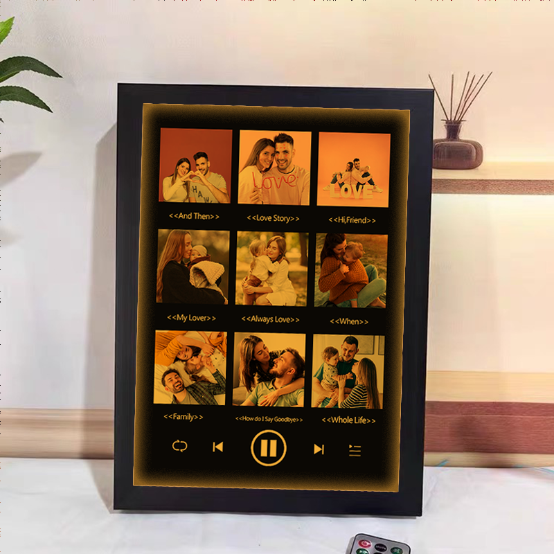 Custom Nine Songs Picture Frames Night Light with Personalised Photo Music Player (can play nine whole song)