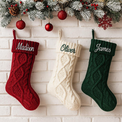 Personalised Embroidered Knit Christmas Stockings Ornament Knitted Sock Holiday Stockings with Name Christmas Gifts