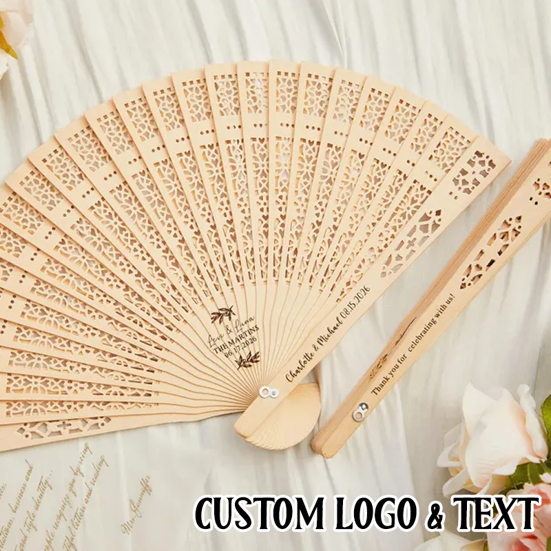 Personalised Folding Fans Custom Sandalwood Hand Fan with Engraved Text Set of 6 Wedding Party Gift for Bride Bridesmaid