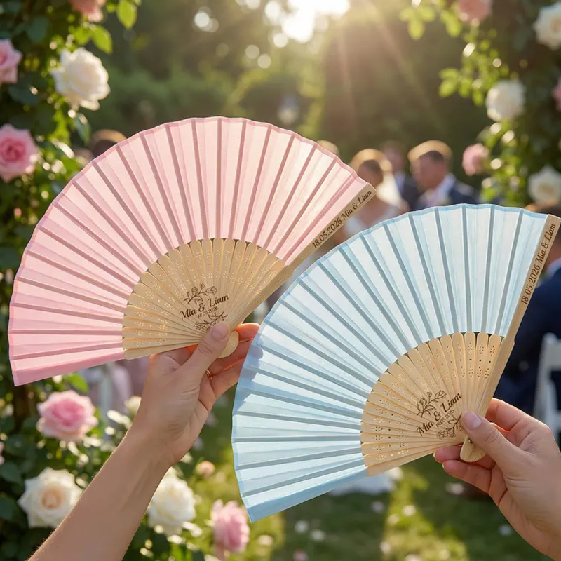 Personalised Folding Fans for Weddings Custom Engraved Hand Fan Bridesmaid Gift Set of 6 Bridal Shower Party Favors
