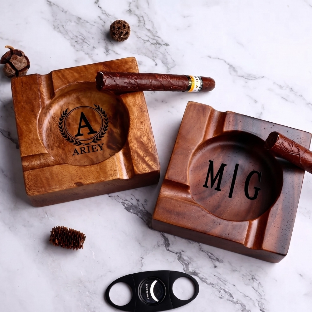 Personalised Cigar Ashtray Engraved Walnut Wooden Cigar Ashtray Cigar Lover Gift