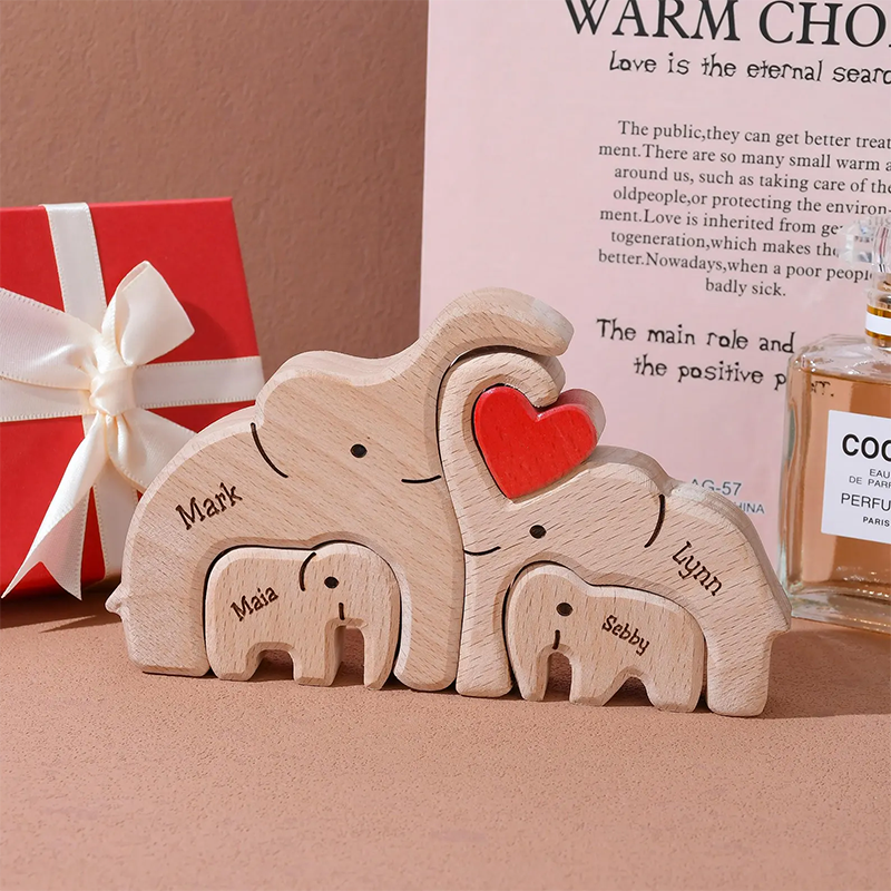 Personalised Wooden Bear Family Name Puzzle Engraved Wooden Custome Animal Family Gift for Parents & Kids