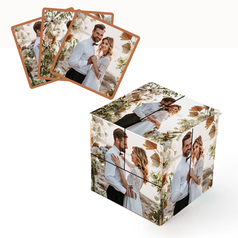 Custom Wooden Multiphoto Cube Infinity Magic Photo Cube Personalised 9 Photo Gift For Couples
