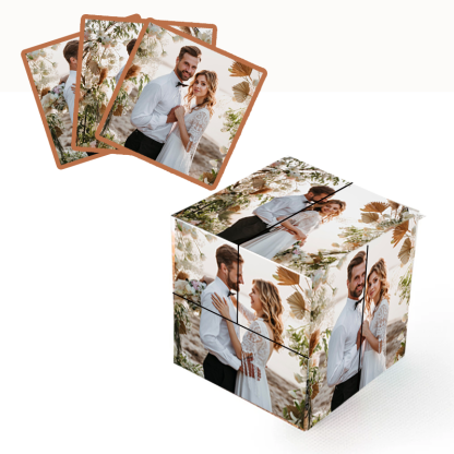 Custom Wooden Multiphoto Cube Infinity Magic Photo Cube Personalised 9 Photo Gift For Couples