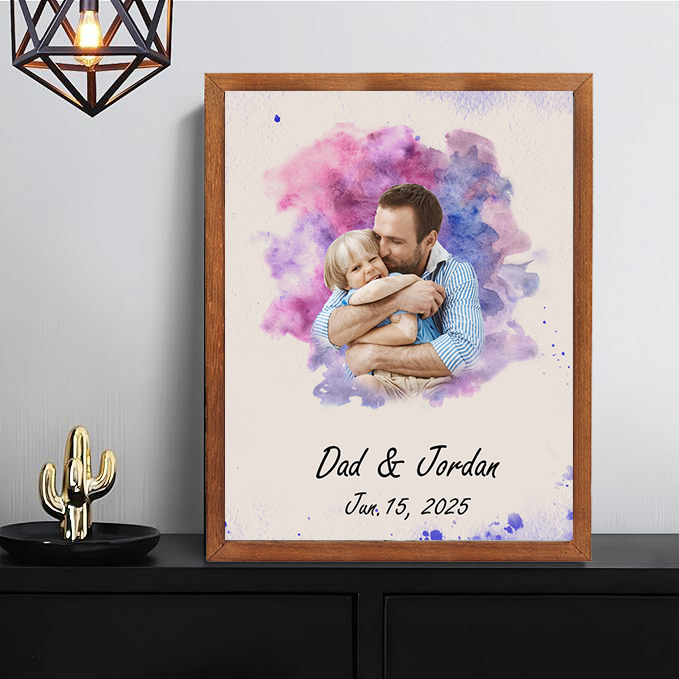 Personalised Watercolor Family Portrait from Photo Custom Painting Photo Frame Family Gifts for Father