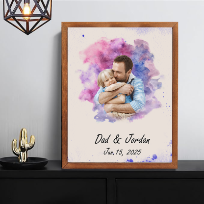 Personalised Watercolor Family Portrait from Photo Custom Painting Photo Frame Family Gifts for Father