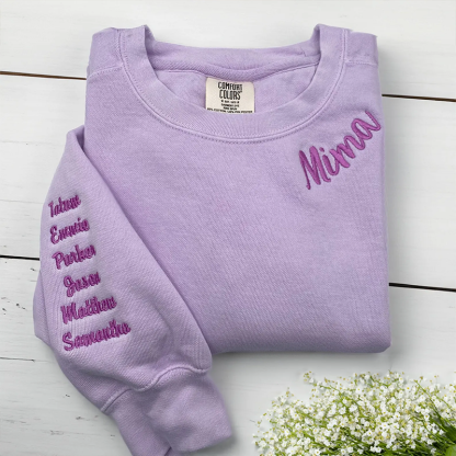 Custom Mama Embroidered Sweatshirt with Kids Names on Sleeve Personalised Mum Embroidery Hoodie