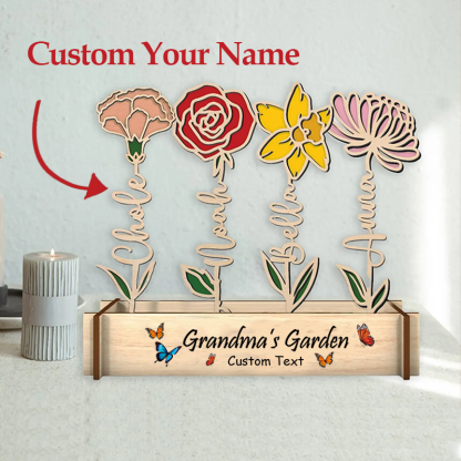 Personalised Wooden Birth Flower Garden Sign Grandma's Garden Names & Birth Month Flowers