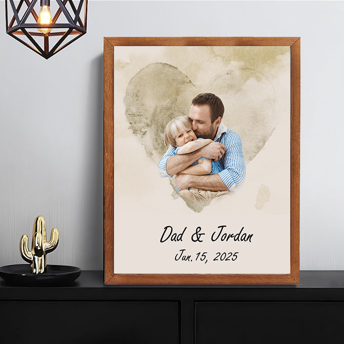 Personalised Watercolor Family Portrait from Photo Custom Painting Photo Frame Family Gifts for Father