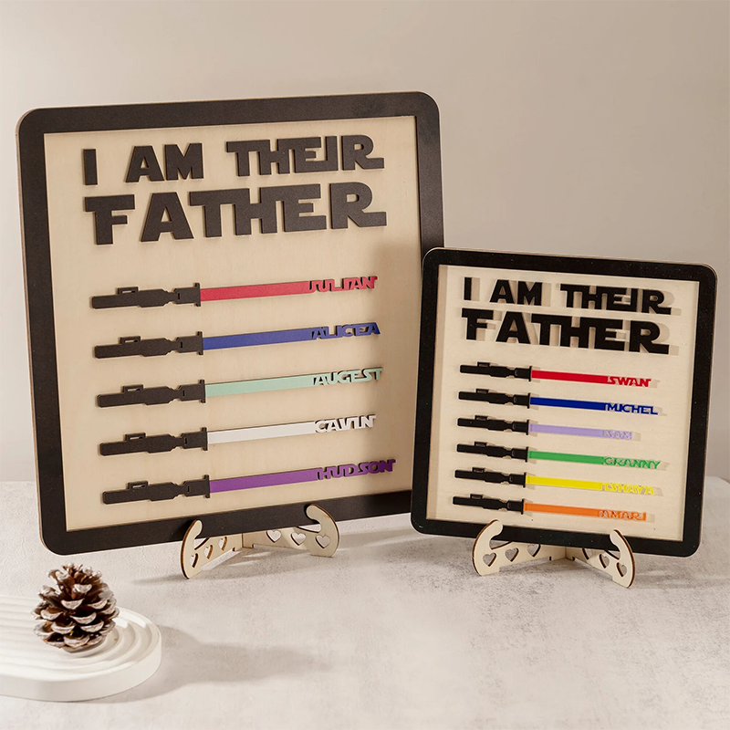 Personalised Wooden Family Sign Custom Kids Name I Am Their Father Wooden Sign Frame Fathers Day Gifts
