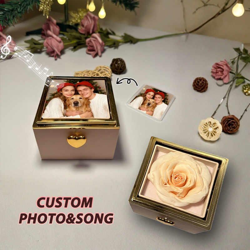 Custom Music Box Can Play Whole Song Personalised Photo and Song Preserved Rose Flip Box Anniversary Gifts