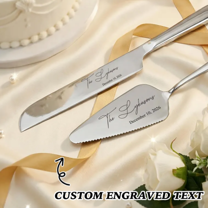 Custom Engraved Wedding Cake Cutting Serving Set Engraved Cake Knife and Server Set Knife & Forks Gift for Bridal Shower