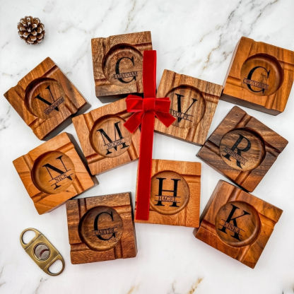 Personalised Cigar Ashtray Engraved Walnut Wooden Cigar Ashtray Cigar Lover Gift