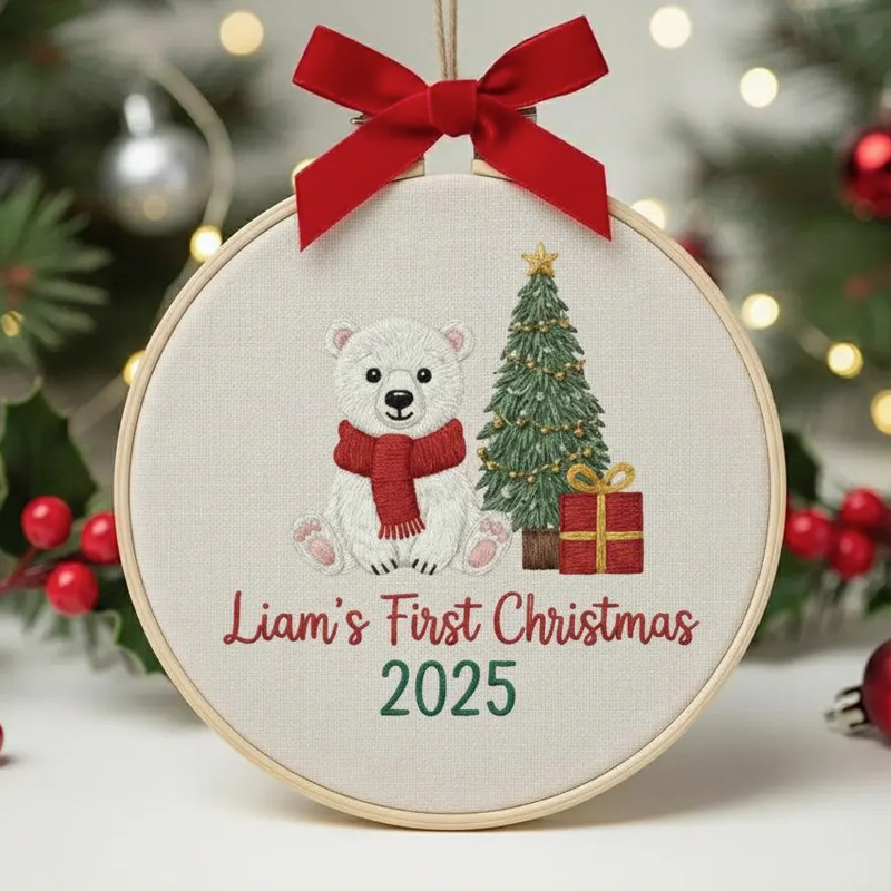 Personalised Embroidered Name Baby's First Christmas Ornament Custom Embroidery Hoop Baby 1st Christmas Baubles Keepsake New Baby Ornament