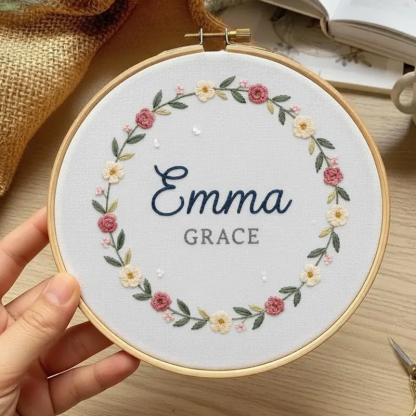 Personalised Embroidered Baby Name Embroidery Ornaments Floral Nursery Decor Newborn Gifts
