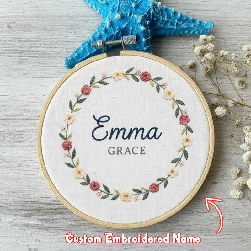 Personalised Embroidered Baby Name Embroidery Ornaments Floral Nursery Decor Newborn Gifts