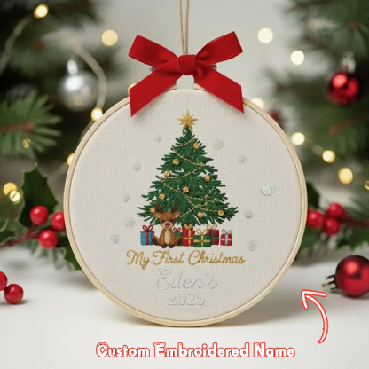 Personalised Embroidered Name Baby's First Christmas Ornament Custom Embroidery Hoop Baby 1st Christmas Baubles Keepsake New Baby Ornament