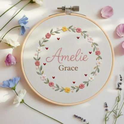 Personalised Embroidered Baby Name Embroidery Ornaments Floral Nursery Decor Newborn Gifts