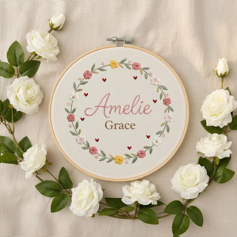 Personalised Embroidered Baby Name Embroidery Ornaments Floral Nursery Decor Newborn Gifts