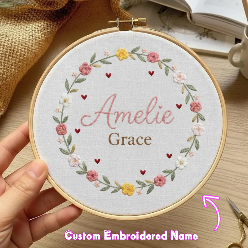 Personalised Embroidered Baby Name Embroidery Ornaments Floral Nursery Decor Newborn Gifts