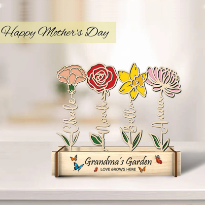 Personalised Wooden Birth Flower Garden Sign Grandma's Garden Names & Birth Month Flowers