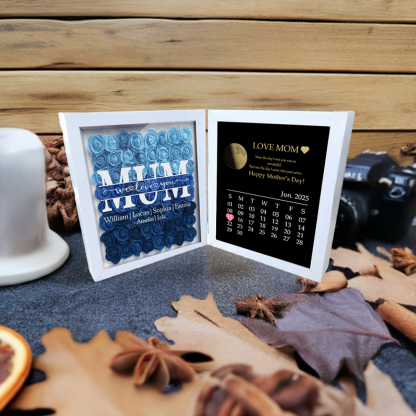 Custom Real Moon Phase Flower Shadow Box Personalised Names Mom We Love You Flower Frame Calendar Unique Gift for Mother