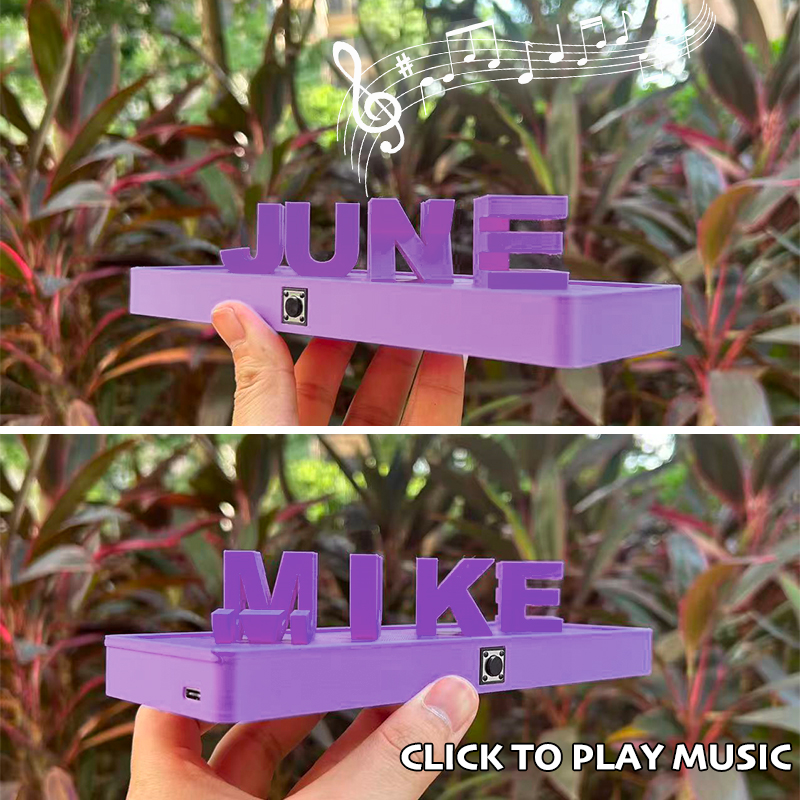 Custom Dual Name and Play Whole Song Illusion Love 3D Printed Personalised Double Flip Music Name Plate Double Sided Words Plate Valentines Gift