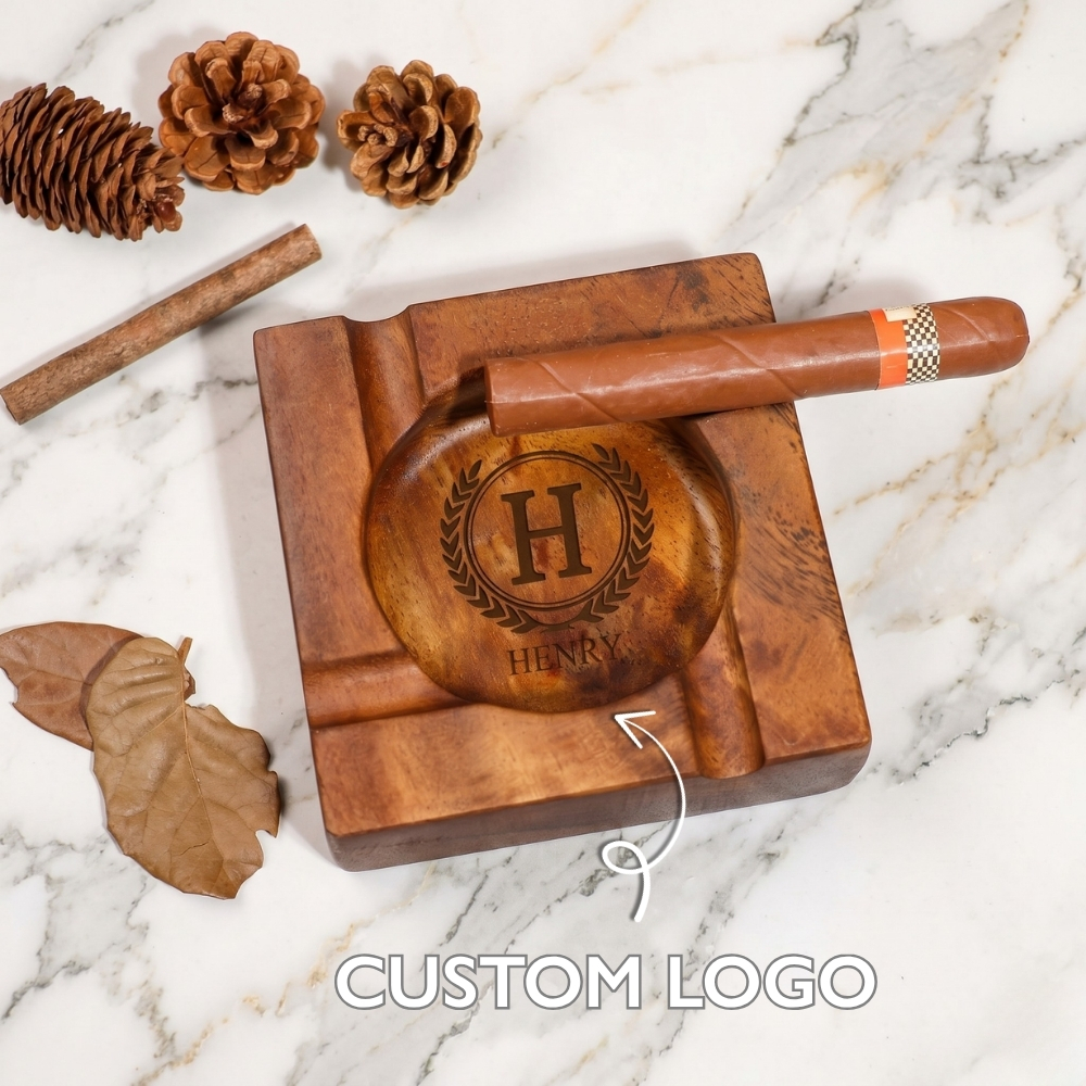 Personalised Cigar Ashtray Engraved Walnut Wooden Cigar Ashtray Cigar Lover Gift