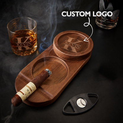 Personalised Cigar Ashtray Whiskey and Cigars Gift Engraved Wood Cigar Ashtray Fathers Day Gifts for Men