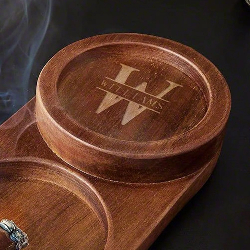 Personalised Cigar Ashtray Whiskey and Cigars Gift Engraved Wood Cigar Ashtray Fathers Day Gifts for Men
