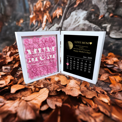 Custom Real Moon Phase Flower Shadow Box Personalised Names Mom We Love You Flower Frame Calendar Unique Gift for Mother