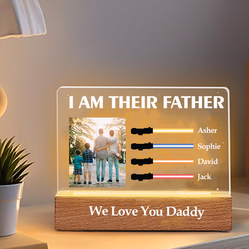 I Am Their Father Custom Photo Night Light with Kids Names Personalised Lightsaber Sign Gifts for Dad