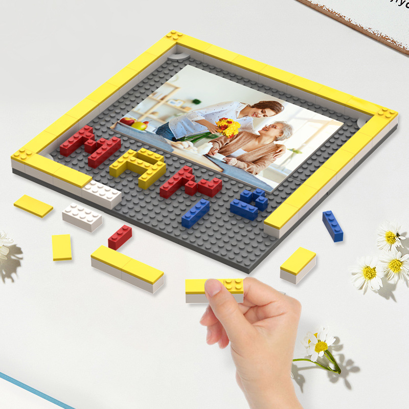 Personalised Photo Building Brick Puzzle Custom Building Block Family Gifts for Mama and Papa
