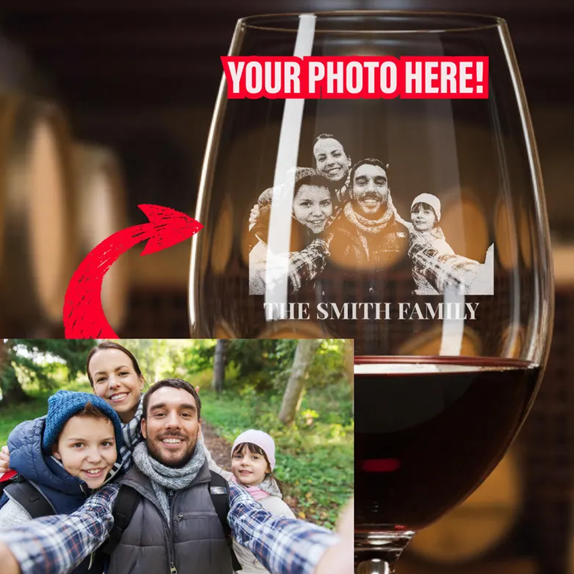 Custom Etched Photo Engraved Wine Glass Personalised Portrait Picture Glass Memorial Gift