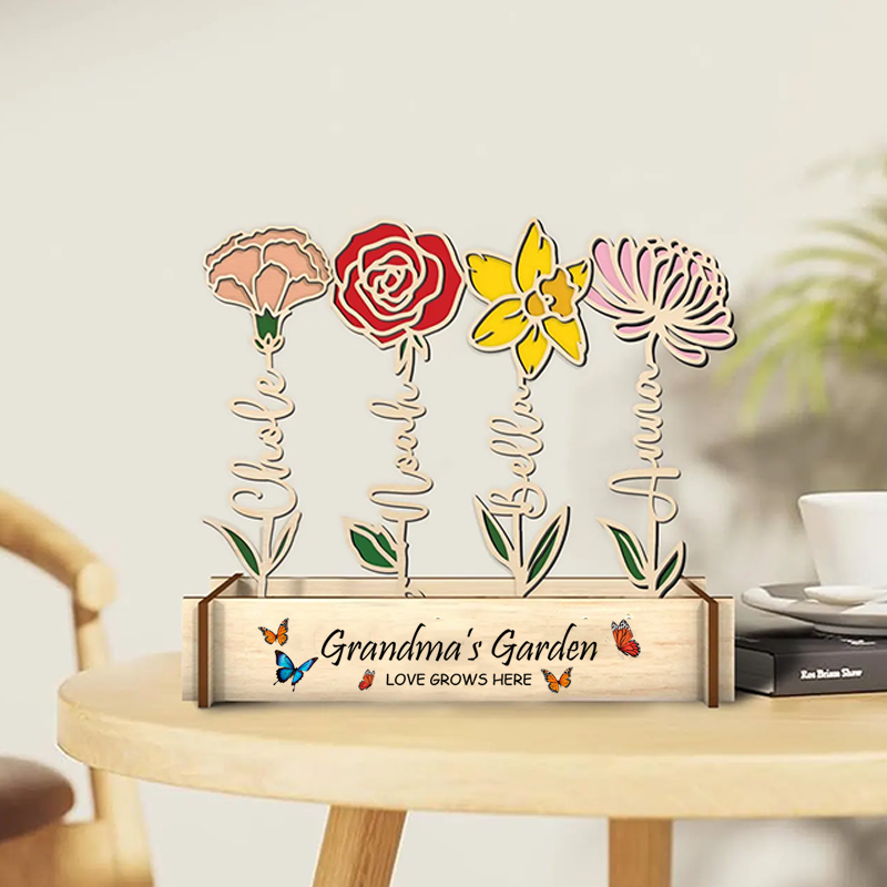 Personalised Wooden Birth Flower Garden Sign Grandma's Garden Names & Birth Month Flowers