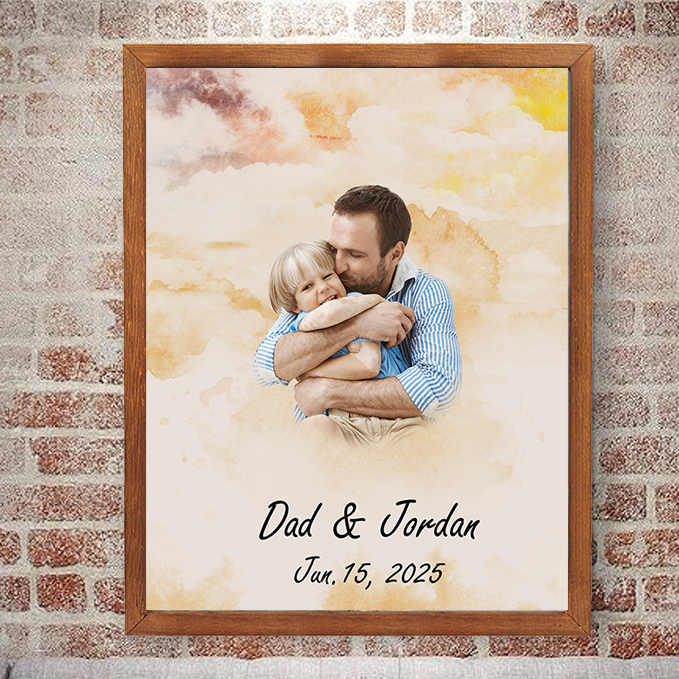 Personalised Watercolor Family Portrait from Photo Custom Painting Photo Frame Family Gifts for Father
