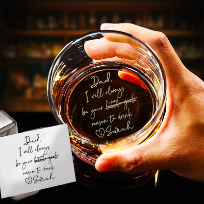 Personalised Handwriting Photo Whiskey Glass Engrave Your Handwritten Hidden Message on Rock Glass for Dad