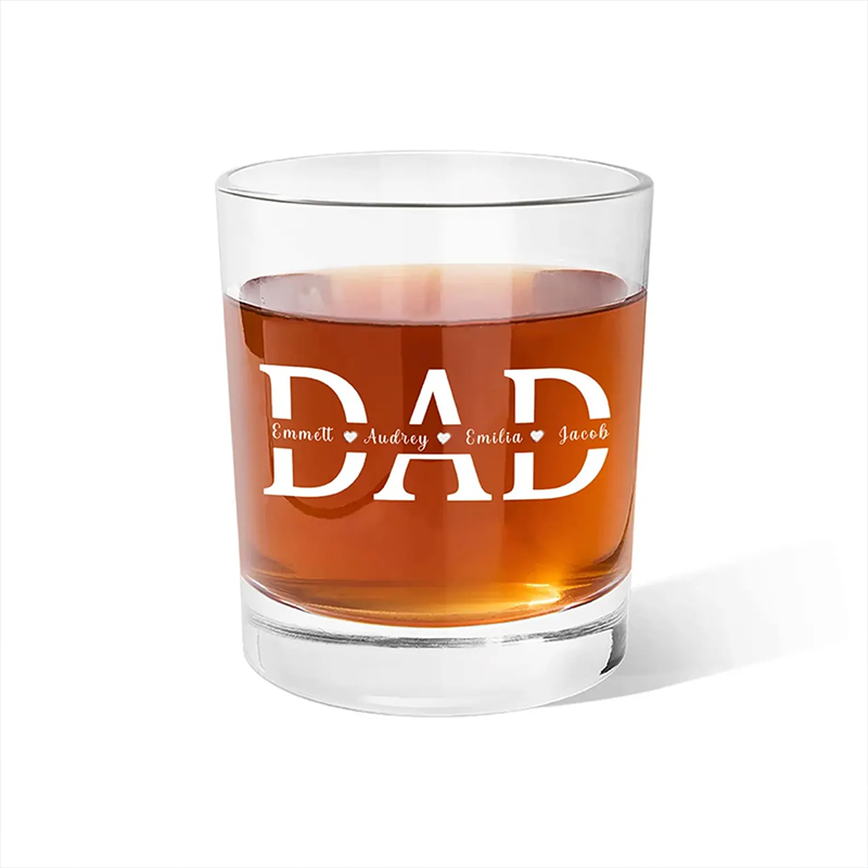 Custom Dad Whiskey Glass with Kid Names Fathers Day Gifts Personalised Engraved Glass Gifts for Grandpa