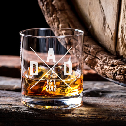 Custom Dad Whiskey Glass Personalised Fathers Day Gift Established Date Glass Bourbon Glass Whiskey New Dad Gift