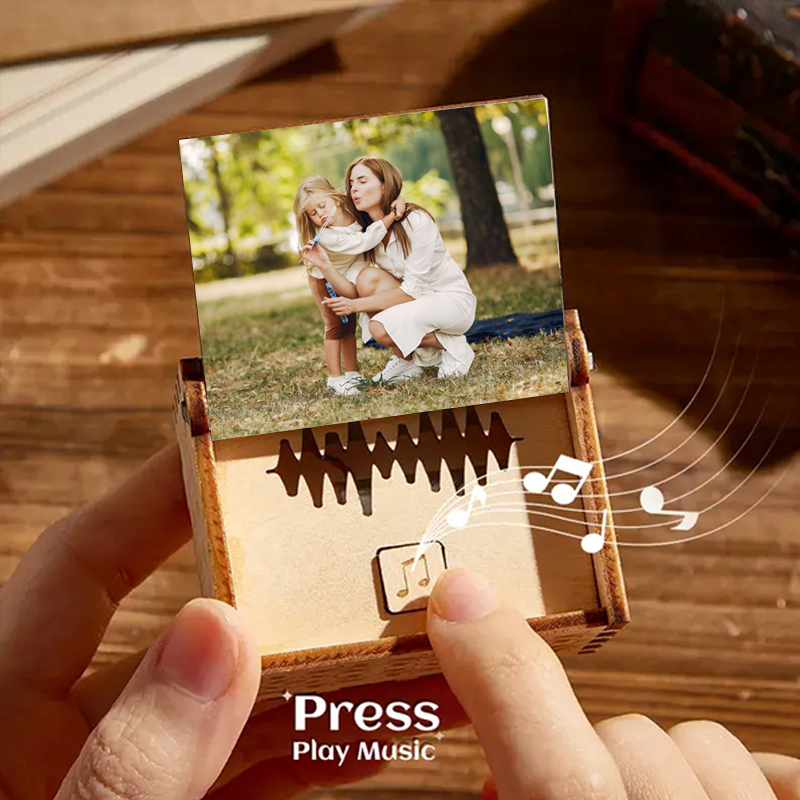 Custom Photo and Song Digital Music Box Personalised Wooden Photo Music Box Gifts for Mother (can play whole song)
