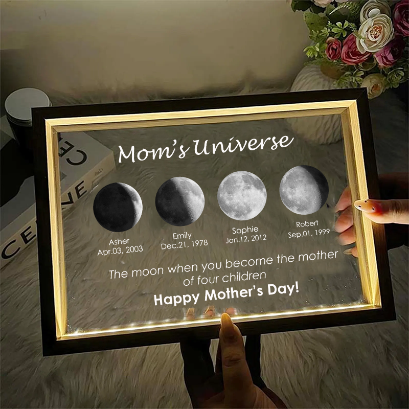 Custom Moon Phase and Name Night Light with Kids Names Personalised Birth Date LED Lamp Mothers day Gift for Mom
