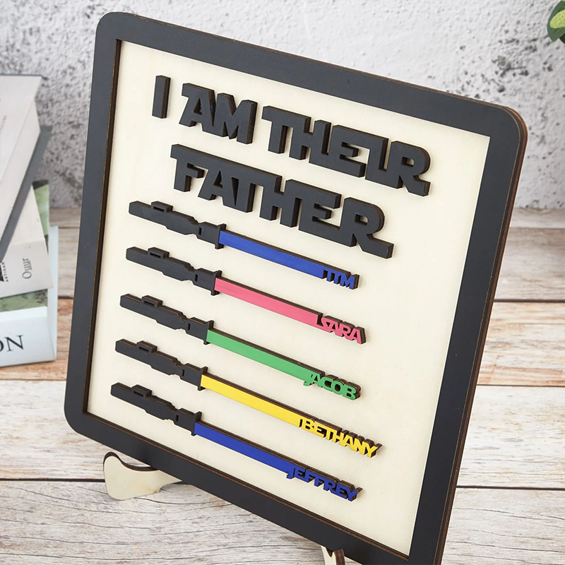 Personalised Wooden Family Sign Custom Kids Name I Am Their Father Wooden Sign Frame Fathers Day Gifts