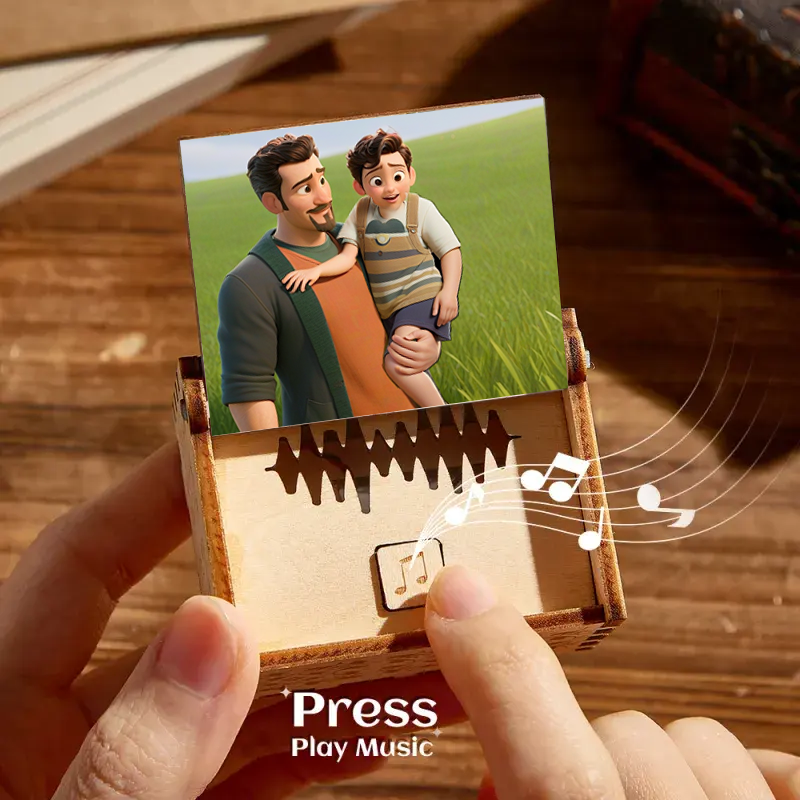 Custom Your Song and Portrait Photo Cartoon Style Music Box Can Play Whole Song Fathers Day Gifts